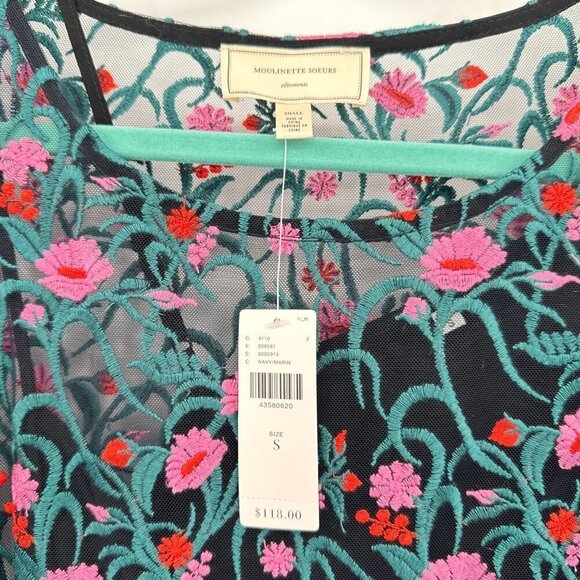 Anthropologie Moulinette Soeurs Black Floral Embroidered Lace Tunic Small Top - Picture 4 of 9
